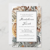 RUSTIC WATERCOLOR FLORAL BORDER SCRIPT WEDDING  招待状 (正面)