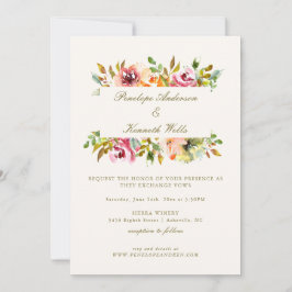 Rustic Watercolor Floral Botanical Fall Wedding  招待状