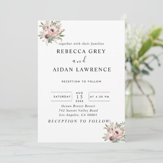 rustic watercolor floral bouquet 招待状 (スタンド正面)