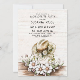 Rustic Watercolor Floral cowgirl Hat Bachelorette  招待状