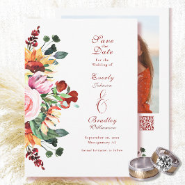 Rustic Watercolor Floral Save the Date Wedding  招待状