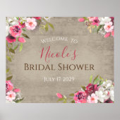 Rustic Watercolor Floral Welcome Sign ポスター (正面)