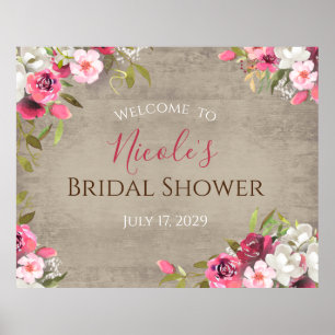 Rustic Watercolor Floral Welcome Sign ポスター