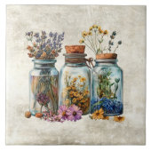 Rustic Watercolor Flowers in Jars  タイル (正面)