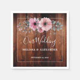 Rustic watercolor flowers on barn wood Wedding スタンダードカクテルナプキン