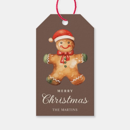 Rustic Watercolor Gingerbread Man Christmas  ギフトタグ (正面)