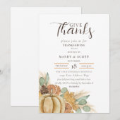 Rustic Watercolor Give Thanks Thanksgiving Dinner 招待状 (正面/裏面)