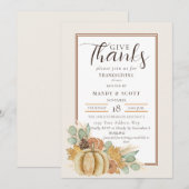 Rustic Watercolor Give Thanks Thanksgiving Dinner 招待状 (正面/裏面)