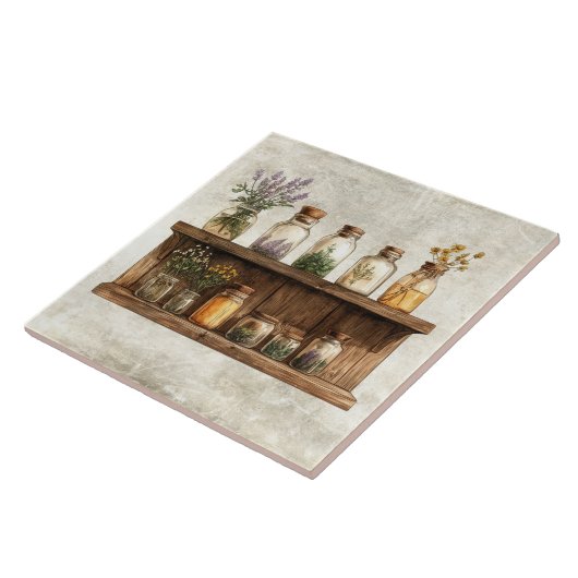 Rustic Watercolor Herbs in Jars Design タイル (側面)