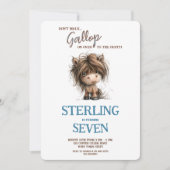 Rustic Watercolor Horse Blue Brown Boy Birthday 招待状 (正面)