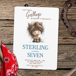 Rustic Watercolor Horse Blue Brown Boy Birthday 招待状