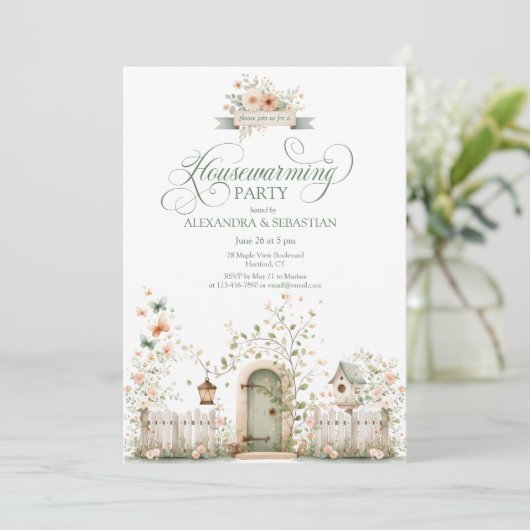 Rustic Watercolor Housewarming Party Invitation 招待状 (スタンド正面)