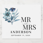 Rustic Watercolor Illustration Blue Floral Bouquet スパークリングワインラベル (シングルラベル)