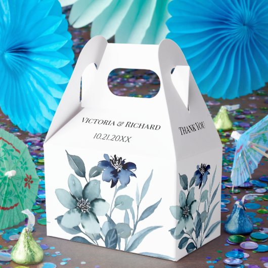 Rustic Watercolor Illustration Blue Floral Bouquet フェイバーボックス (パーティー)