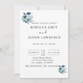 Rustic Watercolor Illustration Blue Floral Bouquet 招待状 (正面)