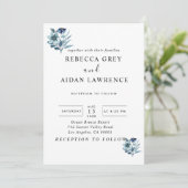 Rustic Watercolor Illustration Blue Floral Bouquet 招待状 (スタンド正面)