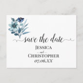 Rustic Watercolor Illustration Blue Floral Bouquet 案内ポストカード (正面)