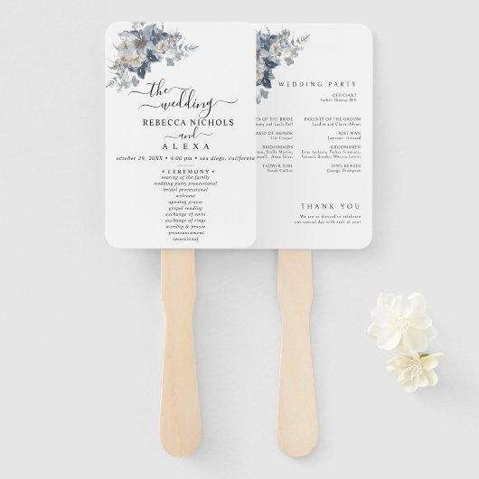 rustic watercolor illustration of a floral  ハンドファン (正面&裏面)