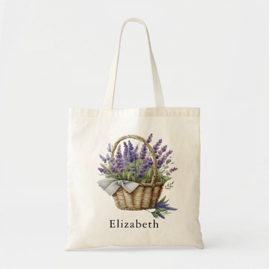 Rustic Watercolor Lavender Flowers Personalized トートバッグ (正面)