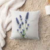 Rustic Watercolor Lavender Throw Pillow クッション (ブランケット)