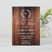 Rustic watercolor leaves monogram Bridal Shower 招待状 (スタンド正面)