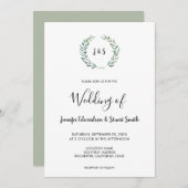 Rustic watercolor leaves monogram country Wedding 招待状 (正面/裏面)