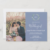 Rustic watercolor leaves monogram photo Wedding 招待状 (正面)