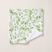  Rustic Watercolor Leaves Sage Green &White バスタオルセット (ウォッシュタオル)