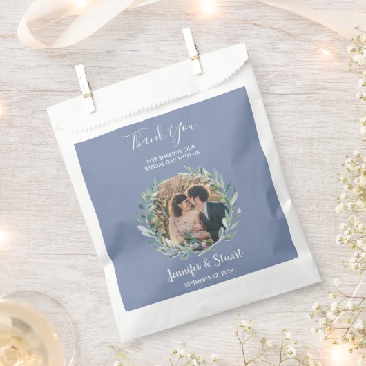 Rustic watercolor leaves thank you photo wedding フェイバーバッグ (クリップ留めされた状態)