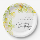 Rustic watercolor lemons birthday ペーパープレート (正面)