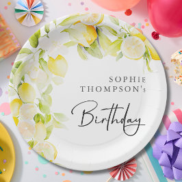 Rustic watercolor lemons birthday ペーパープレート