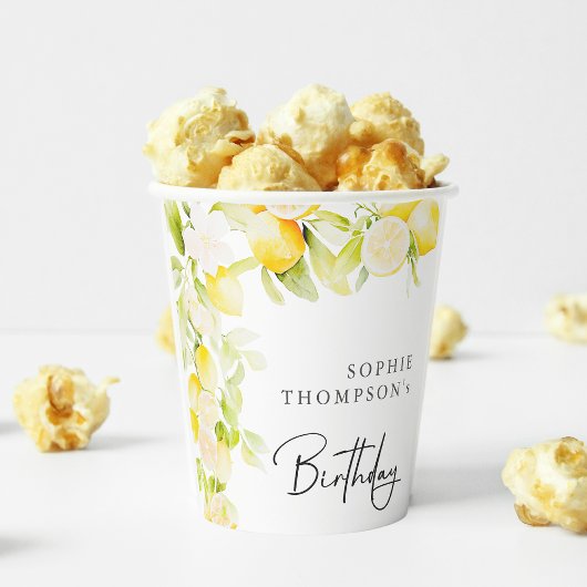 Rustic watercolor lemons birthday 紙コップ