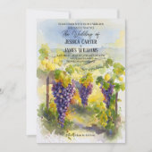 Rustic Watercolor Lemons Grapes Vineyard Wedding 招待状 (正面)