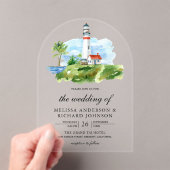 Rustic Watercolor Lighthouse Nautical Wedding アクリル招待状 (インサイチュ (ポータブル))