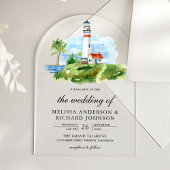 Rustic Watercolor Lighthouse Nautical Wedding アクリル招待状