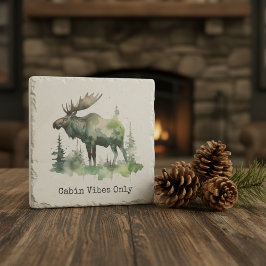 Rustic Watercolor Moose Art Forest Lodge Decor ストーンコースター