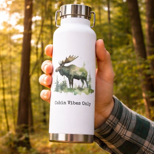 Rustic Watercolor Moose Forest Hiking ウォーターボトル