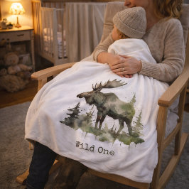 Rustic Watercolor Moose | Little One Personalized  フリースブランケット