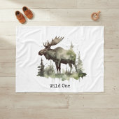 Rustic Watercolor Moose | Little One Personalized  フリースブランケット