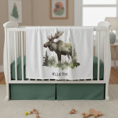 Rustic Watercolor Moose | Little One Personalized  フリースブランケット