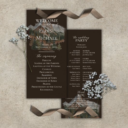 Rustic Watercolor Mountain Ceremony Program