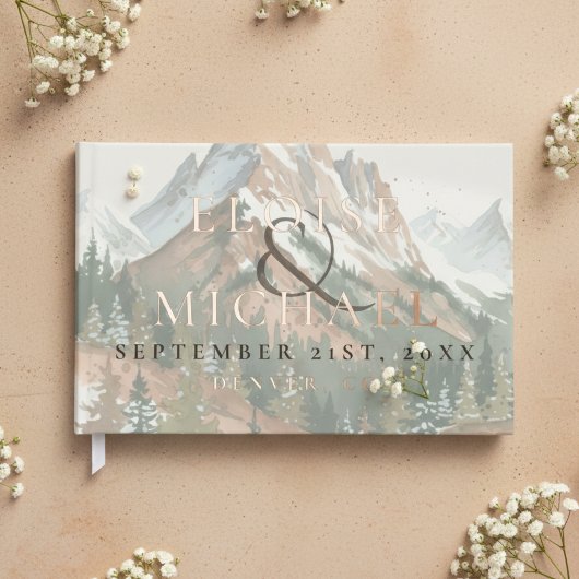Rustic Watercolor Mountain Copper Brown Wedding ゲストブック