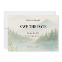 Rustic Watercolor Mountain Forest Save the Date 