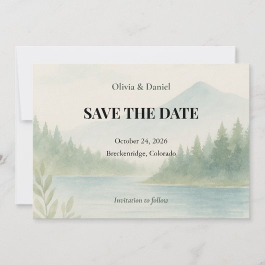 Rustic Watercolor Mountain Forest Save the Date  (正面)