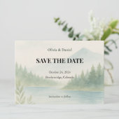 Rustic Watercolor Mountain Forest Save the Date  (スタンド正面)