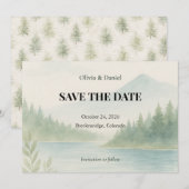 Rustic Watercolor Mountain Forest Save the Date  (正面/裏面)