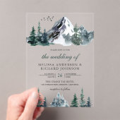 Rustic Watercolor Mountain Forest Winter Wedding アクリル招待状 (インサイチュ (ポータブル))