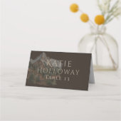 Rustic Watercolor Mountain Landscape Wedding プレイスカード (正面)