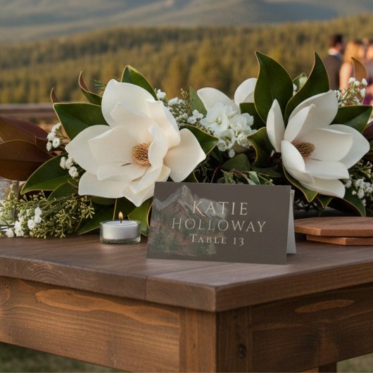 Rustic Watercolor Mountain Landscape Wedding プレイスカード