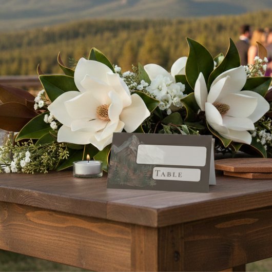 Rustic Watercolor Mountain Landscape Wedding プレイスカード